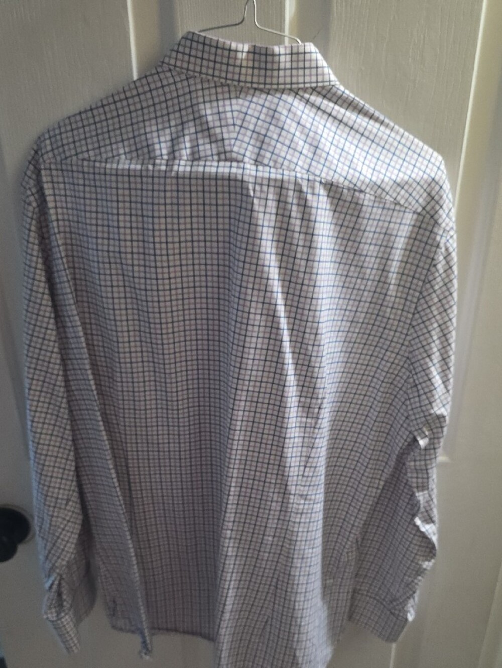 Ike Behar White Dress Shirt with Navy Windowpane Check - Picture 4 of 4